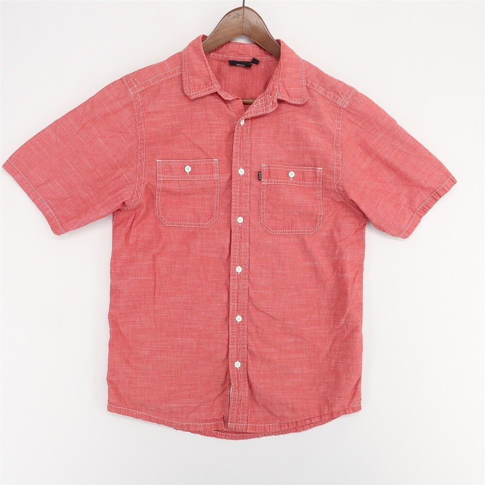 Kavu Short Sleeve Shirt Mens Small Red Button Up 100% Cotton